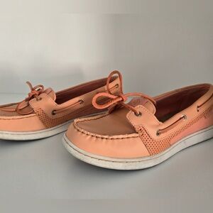 Sherry Coral Leather Boat Shoes | Women’s 8.5 | Peach Nautical Loafers | Classic